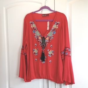 7th Avenue New York & Co Design Studio, Women's Long-sleeved Top, Sz XL, Red